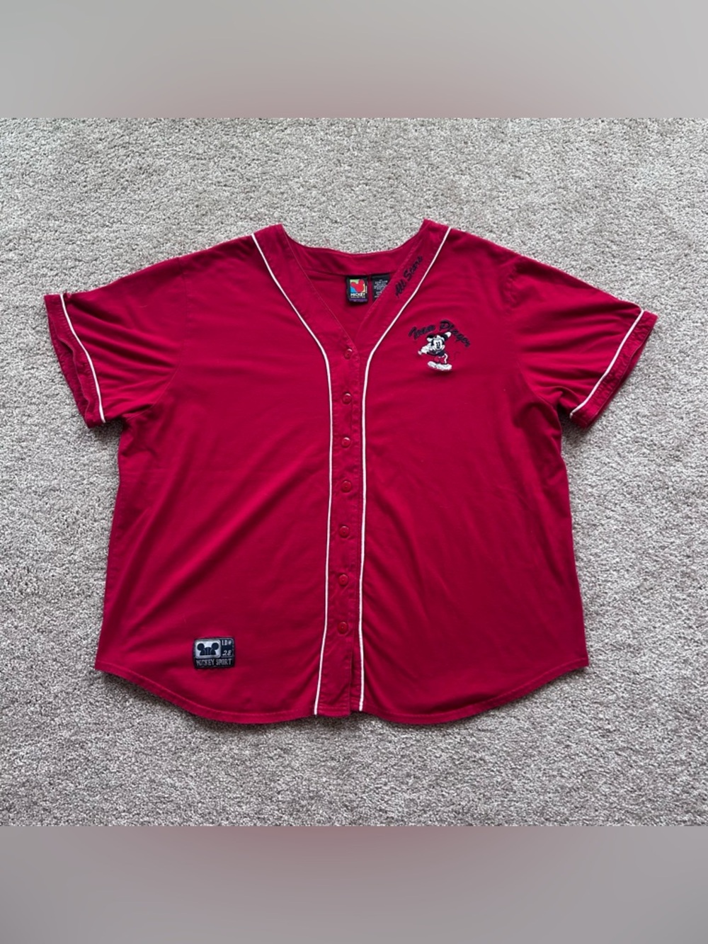 Vintage Mickey Unlimited Women’s 22W/24W Baseball Jersey Red Team Player Disney
